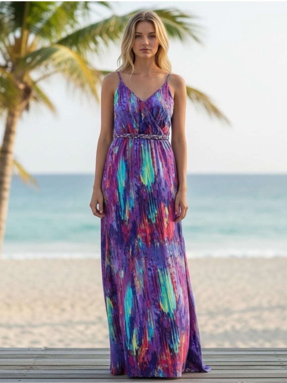 Presley Skye Multicolor Sleeveless Abstract Maxi Dress